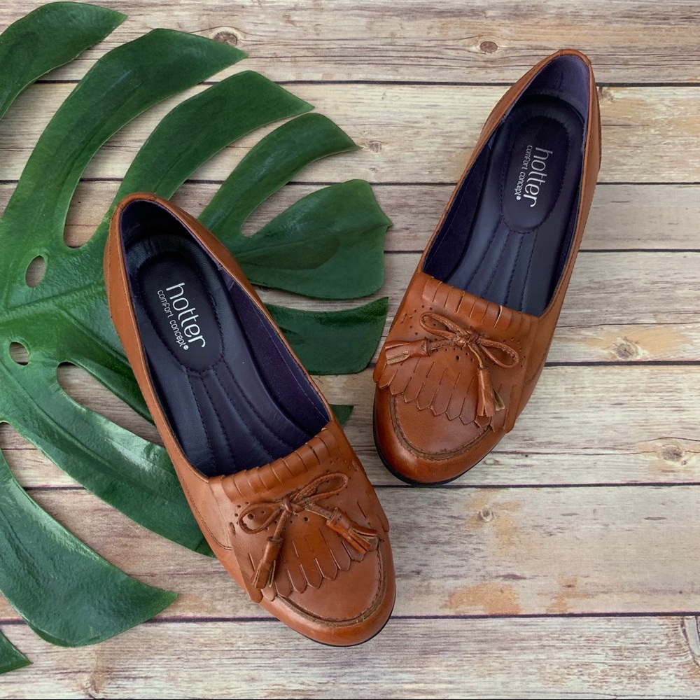 Hotter brown leather tassel Shipley loafers US 9